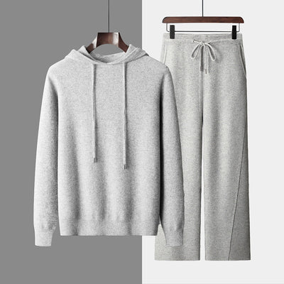 Seamless Hoodie Pure Wool Men's Knitted Pants With Drawstring Two-piece Set